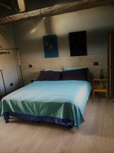 a bedroom with a large bed with blue sheets at b & b Alle 3 palme in San Giorgio di Nogaro +7 photos
