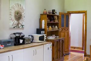 a kitchen with a counter top with a microwave at Bo Kamer Guesthouse in Ermelo