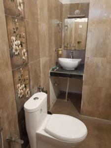 Hotel Seagull في Aberdeen: حمام به مرحاض أبيض ومغسلة