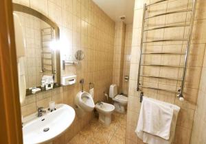 ストルィーにあるZoloto Karpatのバスルーム(洗面台、トイレ、鏡付)