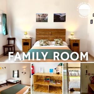 a collage of photos of a bedroom with a family room at Oasis Backpackers Hostel Sintra Surf in Sintra