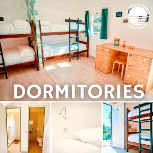 a collage of photos of a dorm room with bunk beds at Oasis Backpackers Hostel Sintra Surf in Sintra