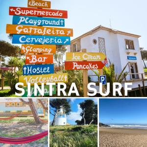 un collage di foto con segnali stradali diversi di Oasis Backpackers Hostel Sintra Surf a Sintra