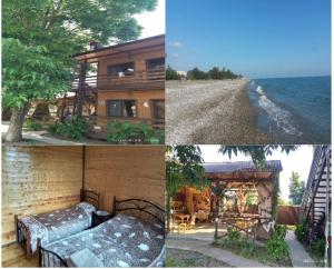 un collage de fotos de una casa y una playa en Guesthouse Pekan, en Pitsunda