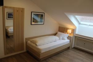 a small bedroom with a bed in a attic at Gasthof und Pension zum Löwen in Hirschberg an der Bergstraße