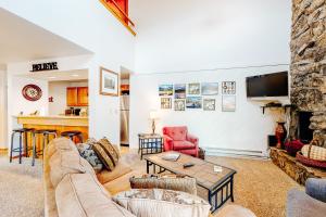 ディロンにあるMarina Place 336のソファと暖炉のあるリビングルーム