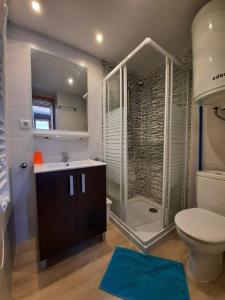 a bathroom with a shower and a sink and a toilet at Altissim Nevada II in Pas de la Casa