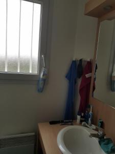 a bathroom with a sink and a mirror at ARRETEZ VOUS A OLERON in Le Château-dʼOléron