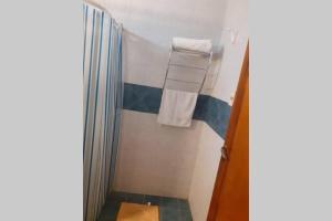 a bathroom with a shower with towels in it at Amplio departamento, la mejor ubicación en Mendoza in Mendoza