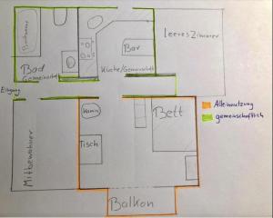 a drawing of a floor plan of a house at Zentrales WG-Zimmer 3 in Ravensburg stadtnah in Ravensburg