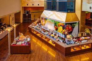 an overhead view of a food counter in a restaurant at Rantei in Sendai