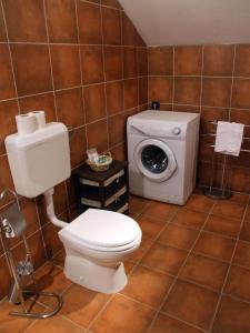 a bathroom with a toilet and a washing machine at Fox Apartments in Cavtat