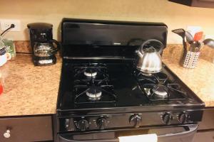 a black stove top oven in a kitchen at Entire Modern 2 Bedroom Apartment in Chicago