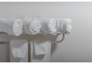 a bunch of towels on a towel rack in a bathroom at Bear Creek Inn Gatlinburg, TN in Gatlinburg
