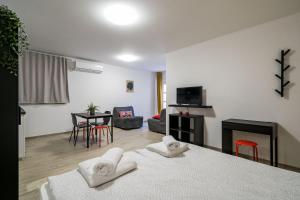 Televízia a/alebo spoločenská miestnosť v ubytovaní Residence & Pool Villa Schwarz Suites