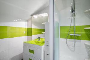 a bathroom with a sink and a shower at Villa charmante en pleine campagne de Courrensan avec piscine privée in Courrensan +12 photos