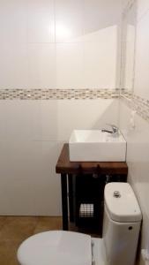 a bathroom with a white toilet and a sink at 3 bedrooms house with garden at Isongo in Isongo