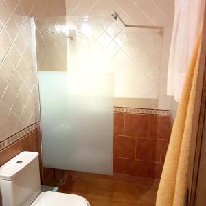 a bathroom with a toilet and a shower at Cozy villa in San Bartolomé, 130 m², pool in San Bartolomé de Tirajana
