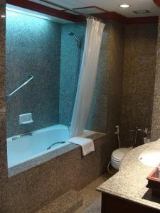 a bathroom with a shower and a tub and a toilet at Charoen Thani Hotel, Khon Kaen in Khon Kaen