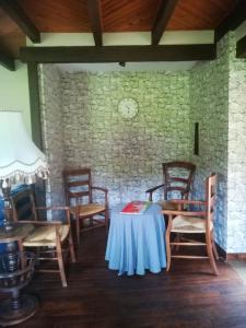 a room with a table and chairs and a clock on the wall at Maison de 3 chambres avec jardin clos a Lacam d'Ourcet in Lacam-dʼOurcet