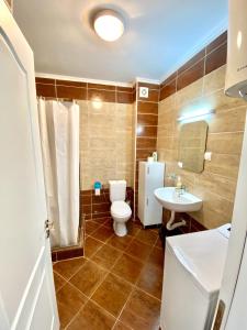 a bathroom with a toilet and a sink at Apartments First Line in Petrovac na Moru +47 photos