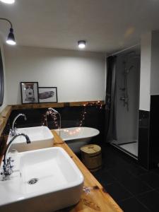 een badkamer met een wastafel, een bad en een toilet bij Forest Hill kuća za odmor na Zlataru in Nova Varoš
