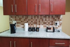 a kitchen counter with a coffee maker and a toaster at Holiday Home in Port Elizabeth