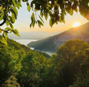 a view of a lake from a hill with trees at Melnicani, Breathtaking view in Debar