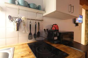 a kitchen with a black stove top oven next to a sink at Charming Studio Centre Ville De Lyon in Lyon
