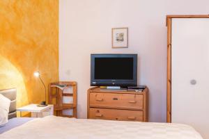 een slaapkamer met een bed en een televisie op een dressoir bij Ferienwohnung Faden in Konstanz