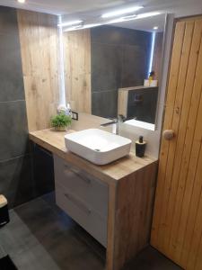 a bathroom with a white sink and a mirror at Leśny Dwór in Wisła