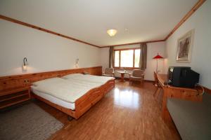 1 dormitorio con 1 cama y TV. en Hotel Albula & Julier en Tiefencastel