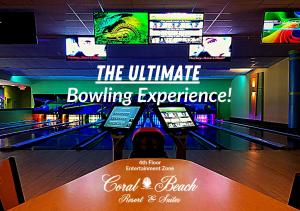 a bowling experience sign in a bowling alley at Coral Beach Resort in Myrtle Beach