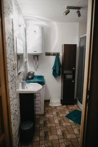 a small bathroom with a sink and a mirror at Domek Sienna 1a Czarna Góra in Stronie Śląskie