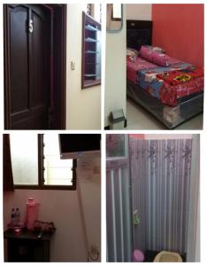 un collage de cuatro fotos de un dormitorio en Villa Vander en Pasuruan