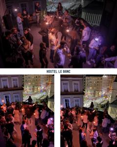 two pictures of a crowd of people at a party at Hostel Le Banc in Istanbul