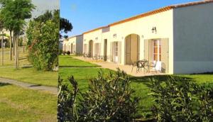 due immagini di un edificio con erba e alberi di Maison charmante à Gallargues-le-Montueux avec piscine partagée a Gallargues-le-Montueux