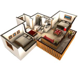 a rendering of a floor plan of a house at Appartement de 2 chambres a Thollon les Memises a 500 m des pistes avec vue sur le lac et wifi in Thollon