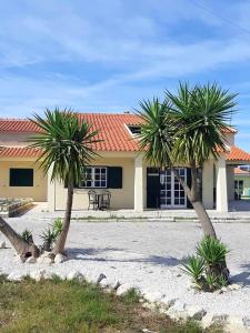 two palm trees in front of a building at Spacious Villa in Palmela with Private Pool and Garden in Palmela