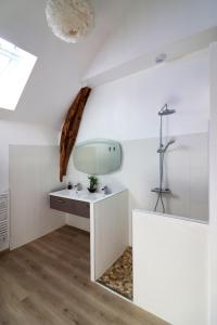 a bathroom with a sink and a mirror at Maison de 3 chambres avec jardin amenage et wifi a Thegra in Thégra