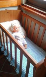 a baby doll is sitting in a crib at Charming Villa near Anta with Private Pool in Anta