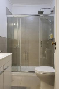 カスカイスにあるCascais Guia’s Gorgeous & Spacious Apartmentのバスルーム(ガラス張りのシャワー、トイレ付)