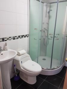 比奇烈穆的住宿－Costa Lobo，浴室配有卫生间、淋浴和盥洗盆。