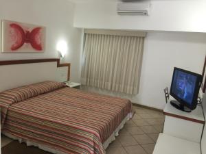a hotel room with a bed and a flat screen tv at Lord Plaza Hotel in Teixeira de Freitas