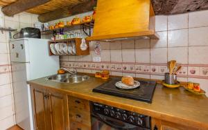 a kitchen with a sink and a refrigerator and a counter top at La Casita de las Mariposas in Frigiliana