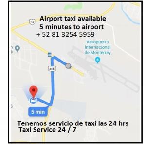 um mapa de um táxi do aeroporto disponível a minutos do aeroporto em AIRPORT SHORT & LONG TERM EXPRESS ALMERIA x em Monterrey