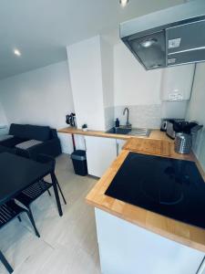 eine Küche mit einer Spüle und einer Arbeitsplatte in der Unterkunft Appartement les Falaises in Cap d'Agde