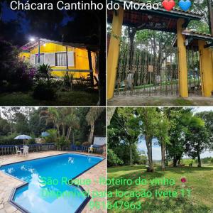 a resort with a swimming pool and a gazebo at Hospedagem Chalé pousada Chácara Cantinho do Mozão in São Roque