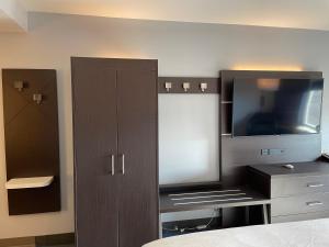 a room with a bed and a tv and a cabinet at Holiday Inn Express & Suites Columbia - East Elkridge, Jessup an IHG Hotel in Elkridge