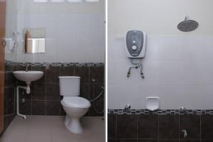 two pictures of a bathroom with a toilet and a sink at OYO 90080 Kay Inn Kerteh in Kertih